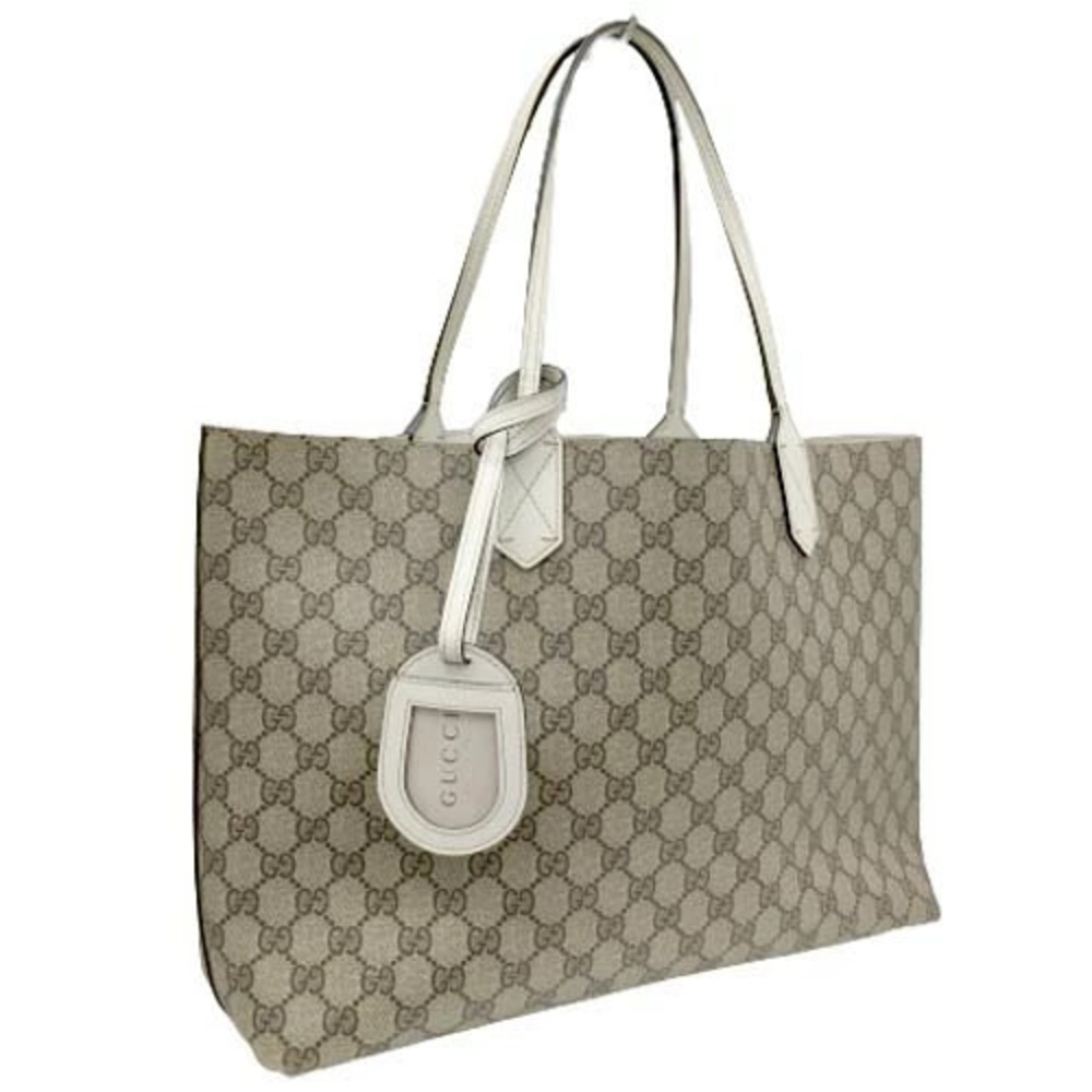 Gucci Reversible Tote Handbag Shoulder Bag GG Supreme Ivory White Beige